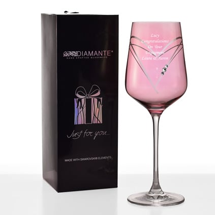 Personalised Pink Heart Wine Glass With Swarovski Crystal Element